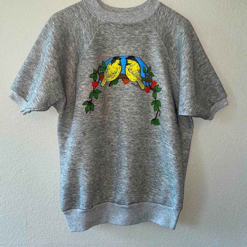 Vintage 80s Short Sleeve Sweatshirt 50/50 Birds